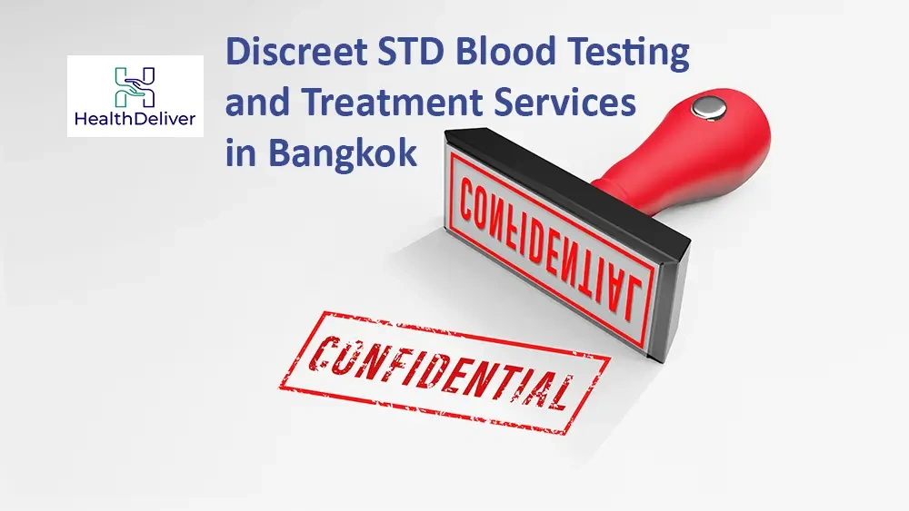 Confidential stamp with HealthDeliver logo for discreet STD testing Bangkok