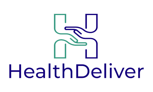 HealthDeliver logo with connected hands healthcare delivery symbol