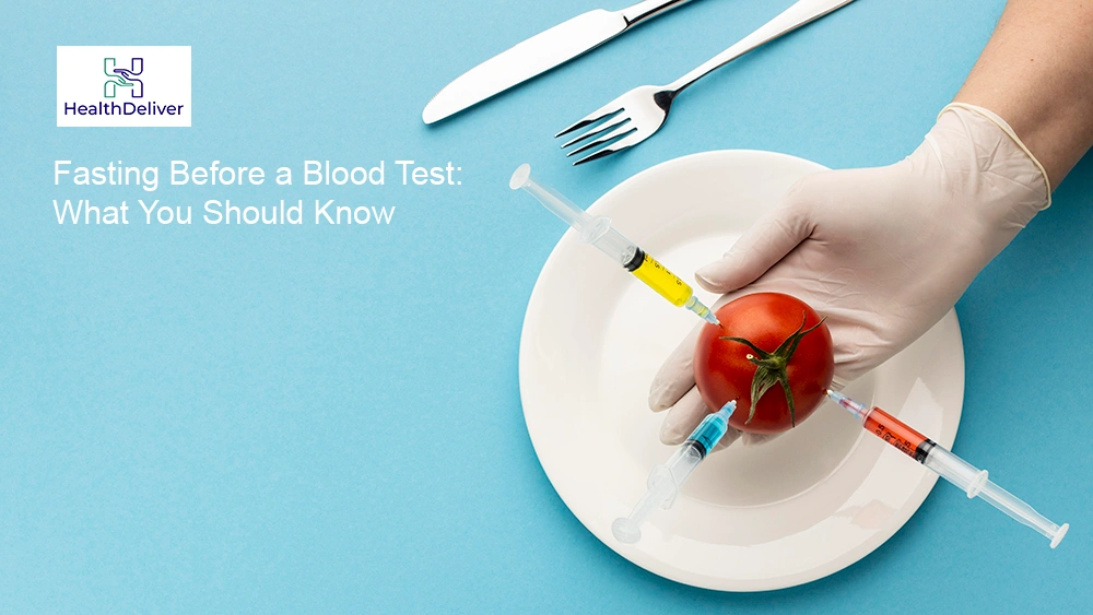 Healthcare professional holding syringe near tomato on plate with utensils