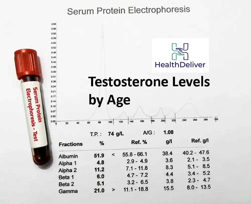 Serum protein electrophoresis test results with testosterone levels by age chart