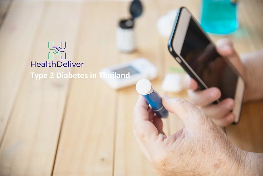 Person holding insulin pen and smartphone for diabetes management Thailand