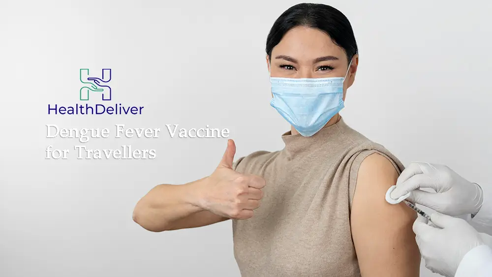 Woman receiving dengue fever vaccine injection wearing medical mask