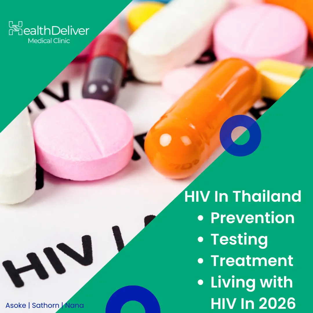 Colorful HIV medication pills and capsules with prevention testing treatment information