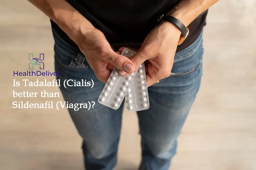 Man holding blister packs of erectile dysfunction medication tablets