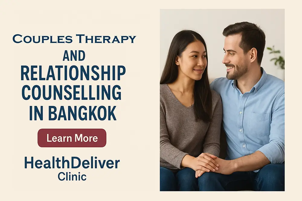 Happy couple holding hands during relationship counseling therapy session Bangkok
