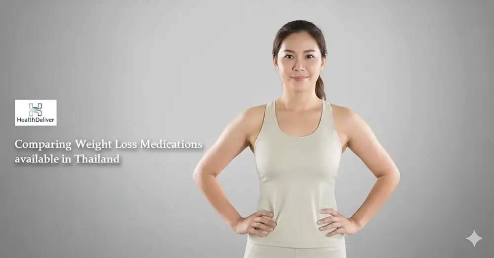 Woman in fitness attire promoting weight loss medications available Thailand