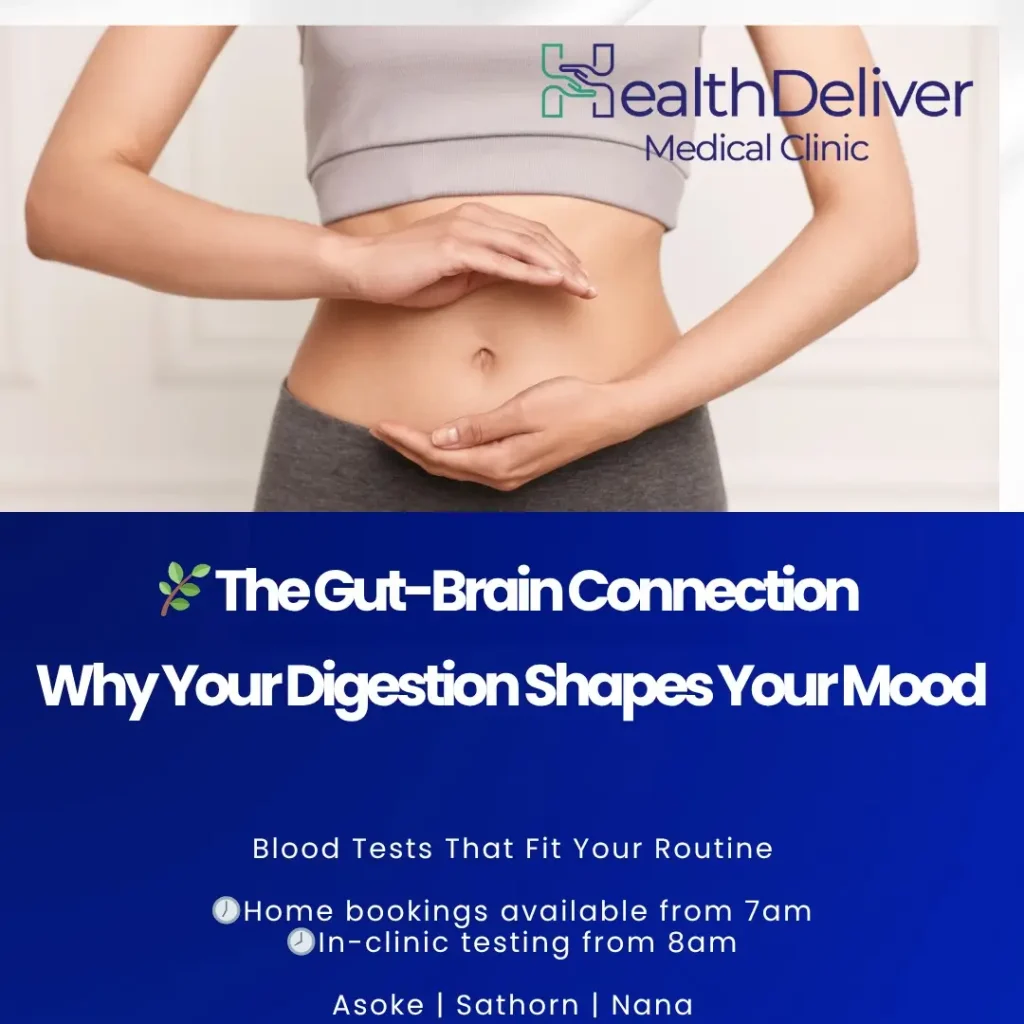 Woman holding stomach demonstrating gut-brain connection health concept