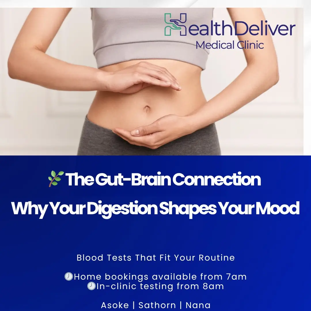 Woman holding stomach demonstrating gut-brain connection health concept