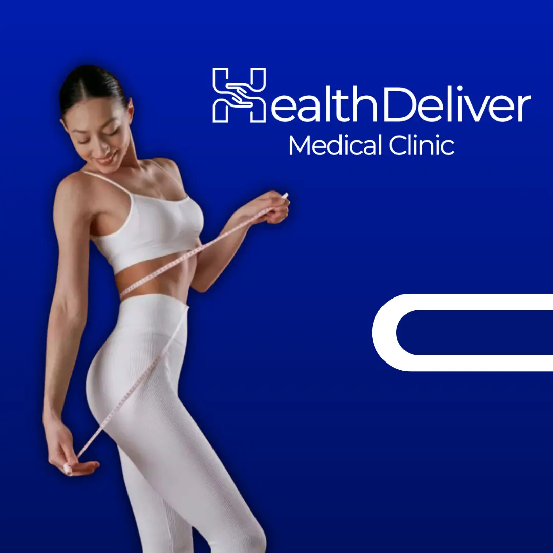 Woman measuring waist with tape, HealthDeliver Medical Clinic weight loss