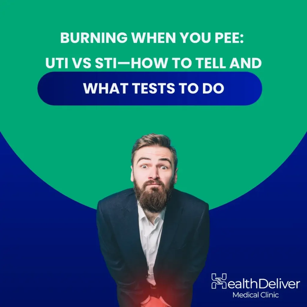 Man in business suit with confused expression about UTI versus STI differences