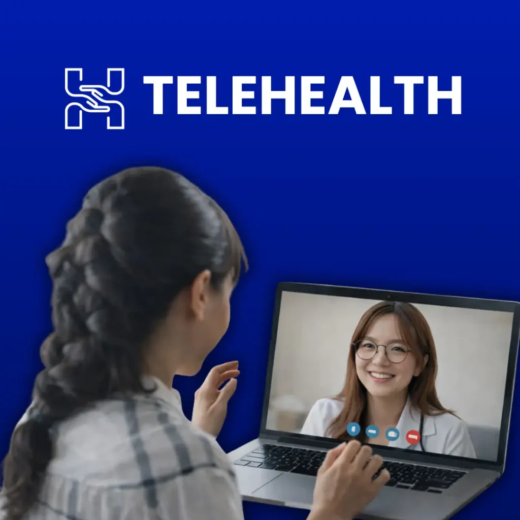 Patient having video consultation with healthcare provider on laptop