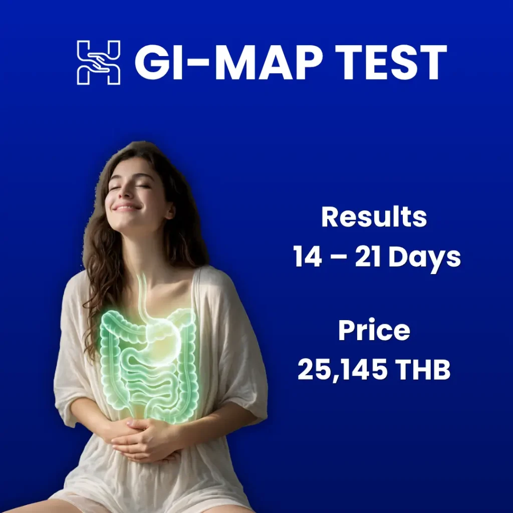 Woman with glowing digestive system illustration GI MAP test information