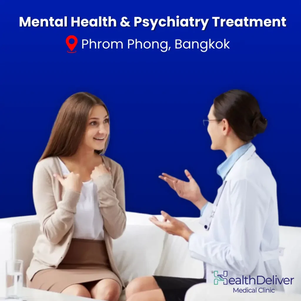 Mental health counselor discussing treatment options with patient in Bangkok clinic