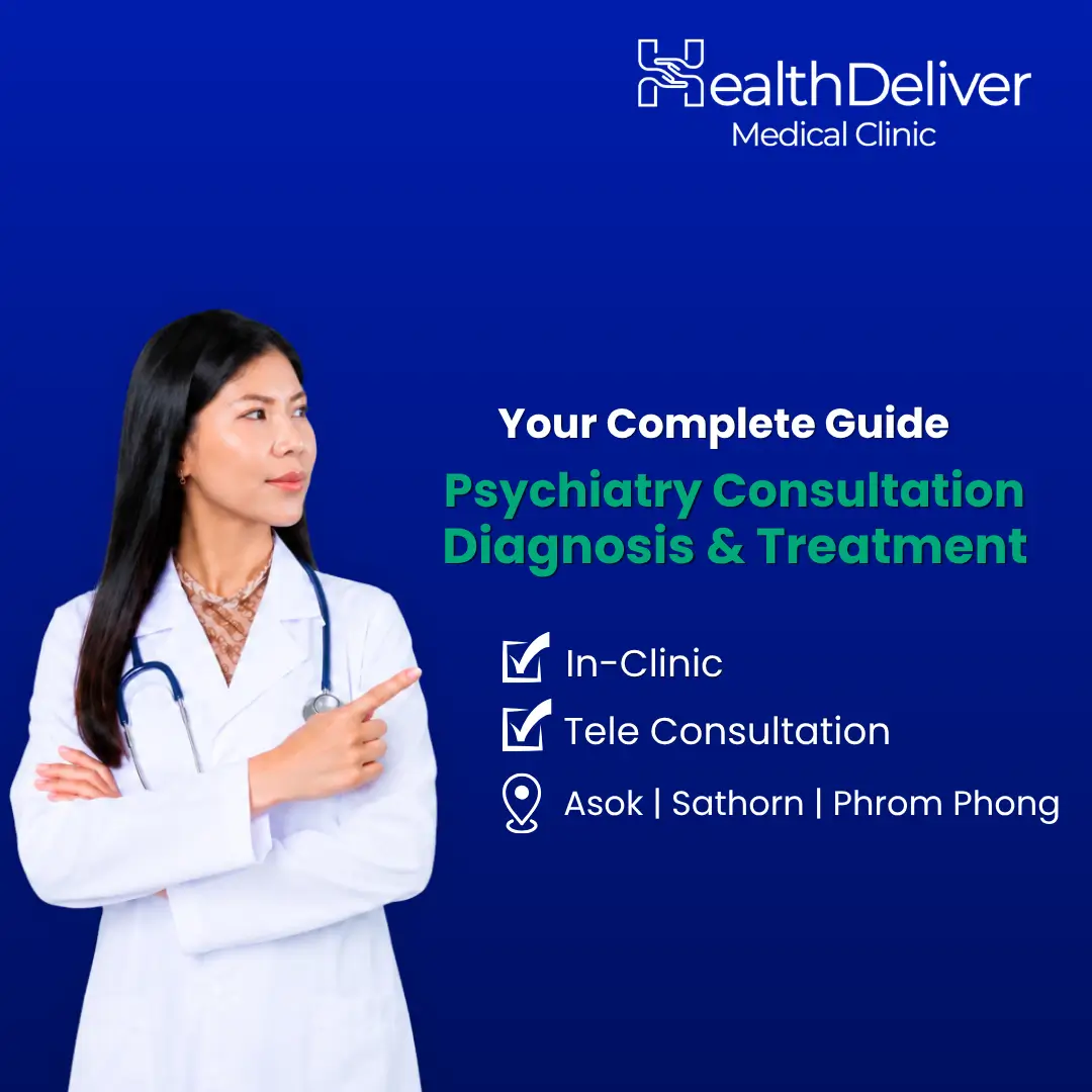 Female psychiatrist in white coat with stethoscope smiling confidently