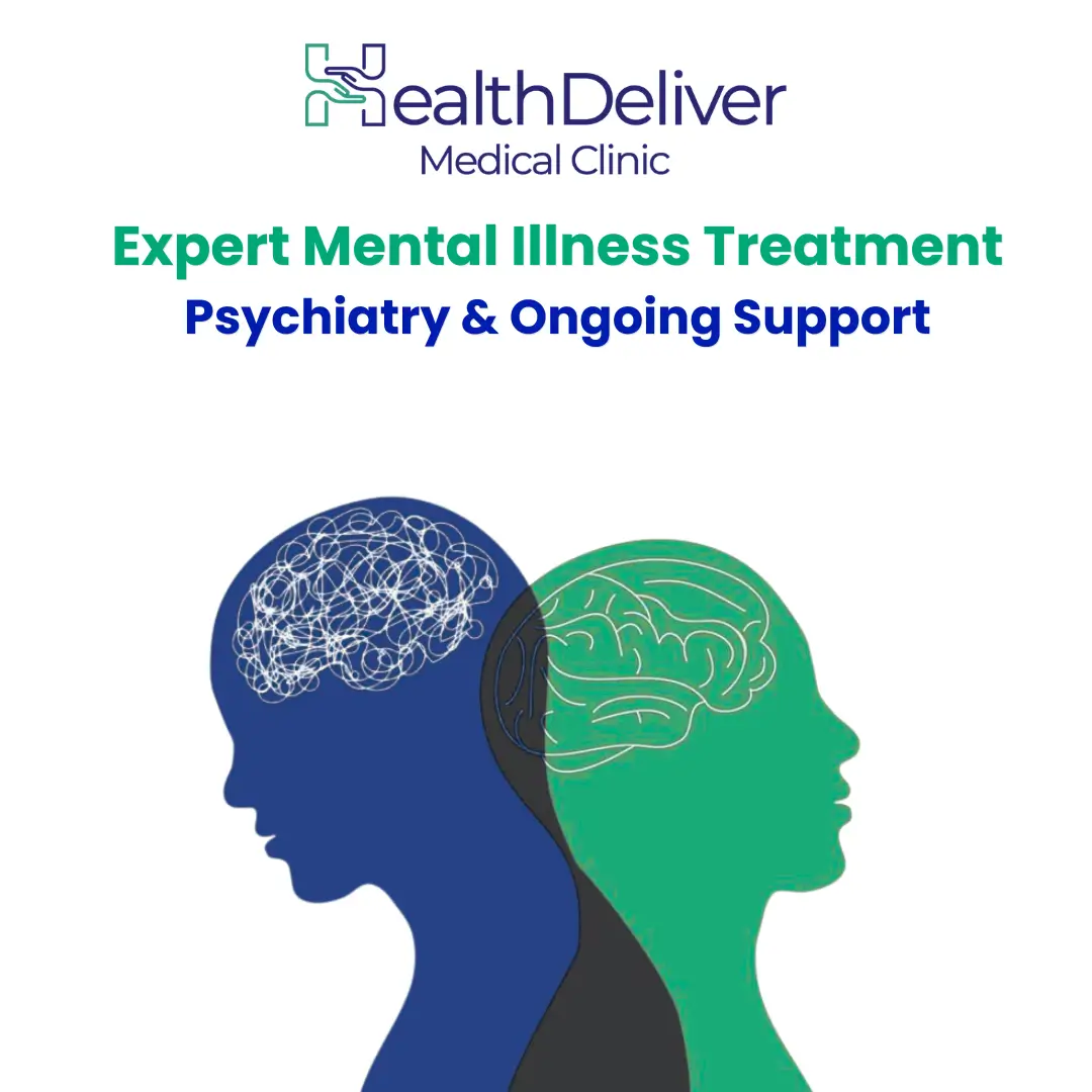 HealthDeliver Medical Clinic mental illness treatment psychiatry support illustration