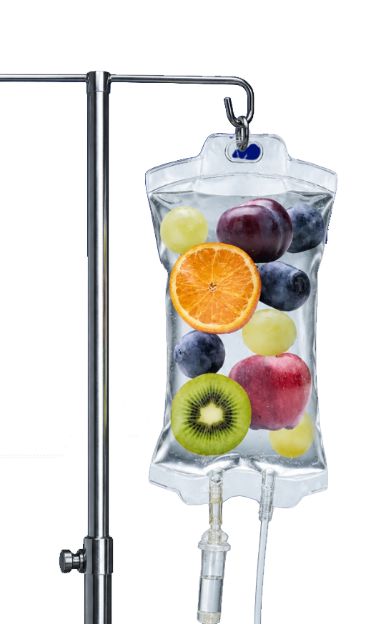 IV drip bag filled with fresh fruits and water for infusion therapy